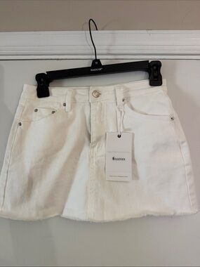 White Denim Mini Skirt with Frayed Hem